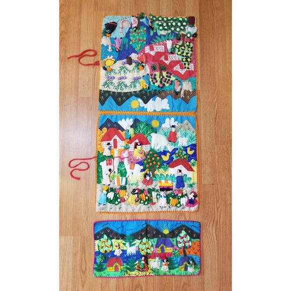 Vintage Arpillera Folk Art 3D Wall Hanging Seat Covering Peruvian Set Handmade - Picture 2 of 11